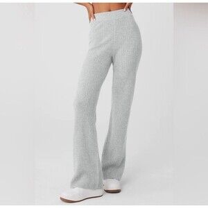 ALO Yoga Cashmere High-Waist Plush Waffle Pants Heather Grey Size Small